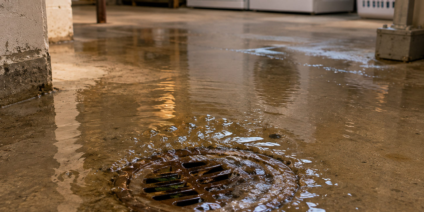 Basement Laundry Drain and Rippling Water