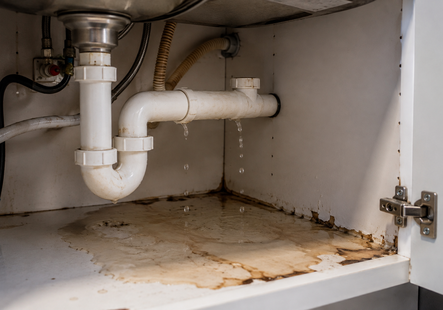 Leaking Sink Plumbing in Cabinet