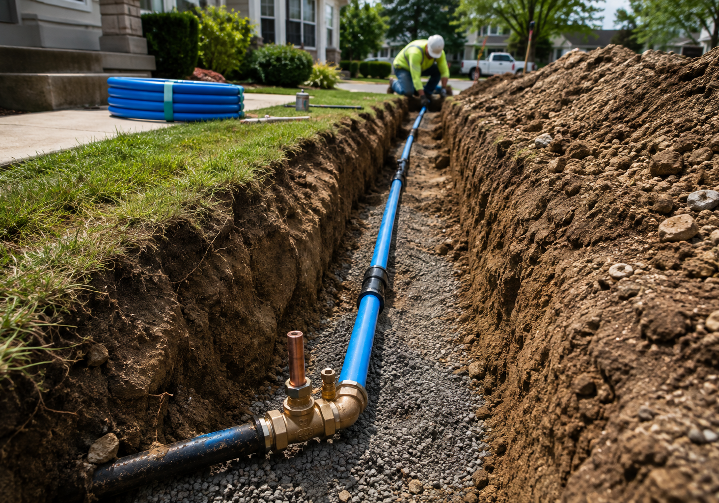 Residential Trench with Blue Water Line