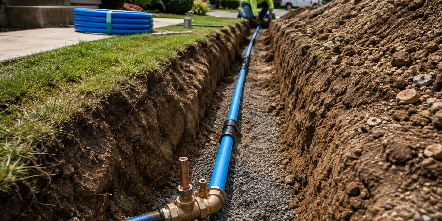 Residential Trench with Blue Water Line